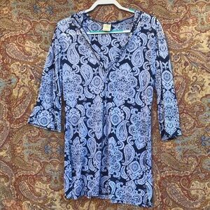 Semi-Sheer Black & White Hoodie Tunic, 3/4 Sleeves, Balance Collection, size L